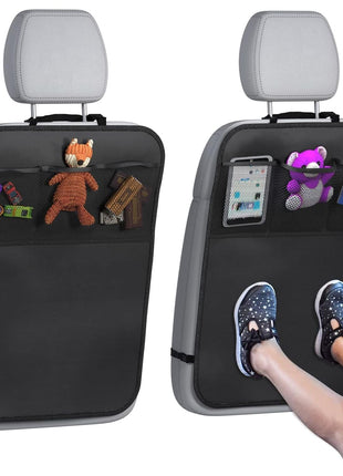 lebogner Back Seat Cover For Kids + 3 Pocket Storage Organizer, 2 Pack X-Large Waterproof Kick Mats Backseat Protector, Car Seat Back Protectors For Vehicles To Protect From Dirt, Mud & Scratches
