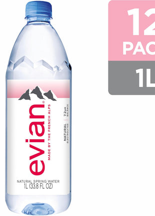 Evian Natural Spring Water, 1 L bottle, 12 pack