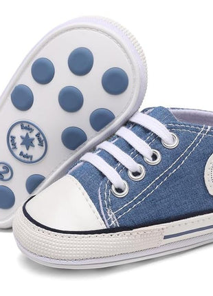 KKIIDDSS Unisex Baby Girls Boys Canvas High-top Shoes, Newborn Infant Anti-Slip Soft Sole Frist Walking Sneakers (A01/White,6-12 Months