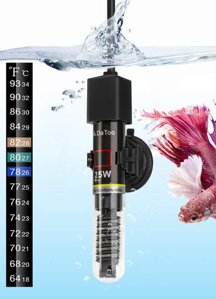 Mini Aquarium Heater 25W Small Fish Tank Heater 25 Watt with Free Thermometer Sticker