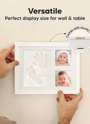 Baby Hand and Footprint Kit Quick Dry Clay Baby Footprints (Alpine White) | Pets Paw Kit, Newborn Keepsake Picture Frame for Boys, Girls, Personalized New Mom Gifts for Shower & Registry, Grandparents