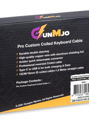 GUNMJO Pro Custom Coiled USB C Cable for Gaming Keyboard, Double-Sleeved Mechanical Keyboard Cable with Detachable Metal Aviator, 1.5M USB-C to USB-A, White Color (White)