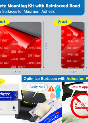 4-Pack Double-Sided Adhesive Pads for Dash Cam Mount – Heat-Resistant High-Bond Replacement Tape – 2 Square & 2 Rectangular Pads for Windshield and Dashboard – Includes Adhesion Promoter