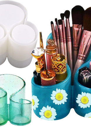 Resin Molds Silicone Storage Box Mold, Unique Makeup Organizer Trinket Container Epoxy Mold with 3 Slots, Pen Brush Holder Mould, Resin Clay Craft Making Home Ornament
