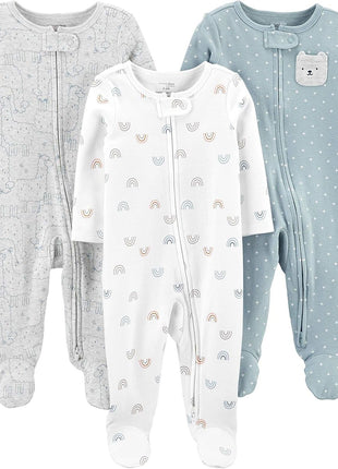 Simple Joys by Carter's Unisex Babies' Cotton Footed Sleep and Play, Pack of 3, Bear/Llama/Rainbow, 3-6 Months