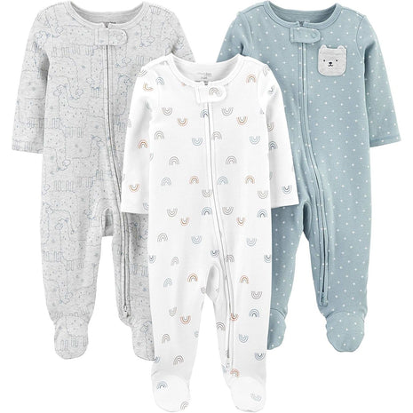 Simple Joys by Carter's Unisex Babies' Cotton Footed Sleep and Play, Pack of 3, Bear/Llama/Rainbow, 3-6 Months
