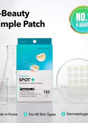 FreeGo Spot+ Hydrocolloid Overnight Patches for Face, Large Patches for Breakouts, Zit, Blemish Spot, Facial Stickers, Korean Pimple Patches (132 Counts)