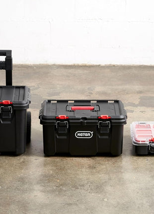 Keter Stack-n-Roll Modular Tools Organizer for Garage Storage and DIY, 3 Piece Resin Rolling Tool Box System for Small Parts, Black