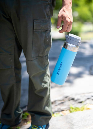 Stanley Quick Flip GO Water Bottle 24 oz | Push Button Lid | Leakproof and Packable for Travel and Sports | Insulated Stainless Steel | BPA-Free | Azure