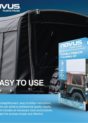 Novus Plastic Polish | Flexible Window Kit | One 3 inch Backing Pad for Drill, One 3 inch Green Foam Pad, One 3 inch Black Foam Pad, 1, 2, Three Polish Mate Wipes, One Microfiber Towel