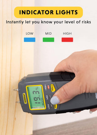 General Tools MMD4E Digital Moisture Meter, Water Leak Detector, Moisture Tester, Pin Type, Backlit LCD Display With Audible and Visual High-Medium-Low Moisture Content Alerts, Grays