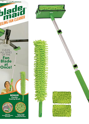 Blade Maid Ceiling Fan Blade Cleaner & Duster | Extendable Pole for High Ceilings, Moldings, Blinds, Walls & Cars, Corner Cleaning Tool, with Reusable Microfiber Pads | Size 3 feet (Pack of 1)