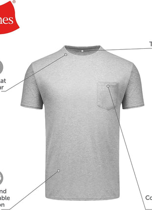 Hanes Men's Pocket T-Shirt Pack, 6-Pack, Cool & Breathable Cotton Tees, Stay-Tucked Undershirts for Men
