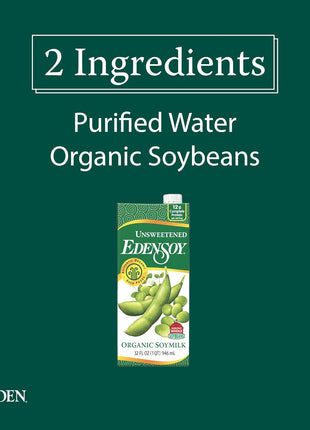 Edensoy Unsweetened Eden Organic Soymilk, Non-GMO, USA Whole Soy (Soya) Milk, Non-Dairy, Vegan, Plain, Shelf Stable, 32 oz (6-Pack)