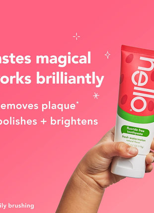 hello Kids Fluoride Free Toothpaste, Fresh Watermelon, 4.2 oz | For Kids of All Ages, Removes Plaque, Polishes and Brightens, Tastes Awesome, Vegan, Gluten Free, SLS Free