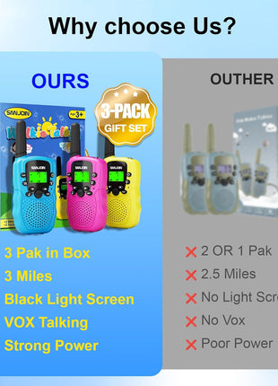 Walkie Talkies for Kids Games Outdoor Toys for 3-12 Year Old Boys Girls, 3 Miles Long Range Walkie Talkie to Camping Hiking, 4 Year Old Girl Birthday Gifts for 3 4 5 6 7 8 9 Year Old Boy Girl Gift