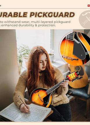 Vangoa Mandolin Musical Instrument A Style, Acoustic Mandolin Instrument Kit Italian 8 String for Professional Beginners Adults Teens Youth Kids, Sunburst, Glossy