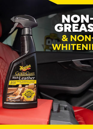 Meguiar's Gold Class Rich Leather Cleaner and Conditioner 3-in-1 Spray, Non-Greasy Car Leather Cleaner and Conditioner Treatment with Advanced UV Protection, 15.2 Oz Spray Bottle