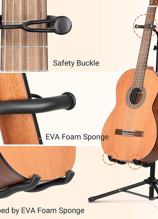 CAHAYA Guitar Stand Floor - Folding Universal Guitar Holder for Acoustic Electric Guitars Bass Guitar Adjust Height from 30.7 to 37 In Folding Tripod Guitar Stands with Neck Holder
