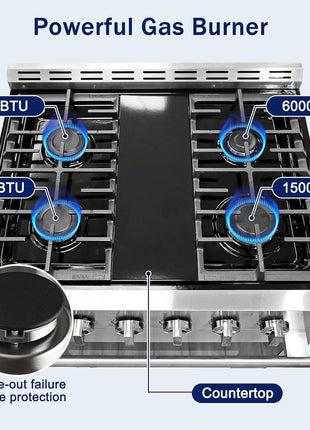 30 inch Gas Range Oven Gas Range Stove Convection Oven Stainless Steel Freestanding 5.56 cu.ft.4 Burners 42000BTU Large 3 Layers Tempered Glass Door Heavy Duty