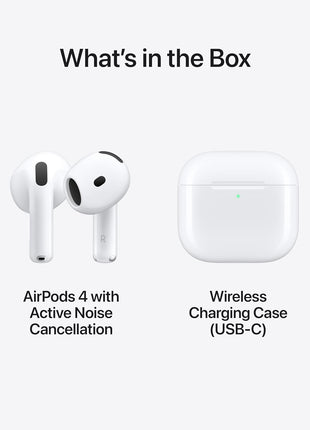Apple AirPods 4 Wireless Earbuds, Bluetooth Headphones, with Active Noise Cancellation, Adaptive, Transparency Mode, Personalized Spatial Audio, USB-C Charging Case, Wireless Charging, H2 Chip