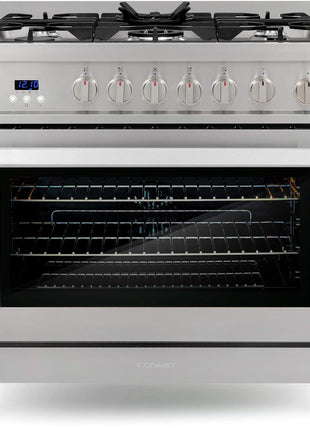 36 in. Nebula Coll 4.4 cu ft 5 Burner Gas Range Convection, Stainless Steel | Cosmo COS-965AGFC Oven Fan Circulation, Cast Iron Grates, Digital Display with Timer, Metal Knobs, Liquid Propane Convertible