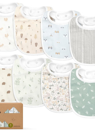 8-Pack Organic Baby Bibs for Boys, Girls - Soft Cotton Drooling and Teething Bibs for Baby Girl & Boy, Extra Absorbent, Easy To Clean & Put On for Toddler, Newborn, Infant 0-24 Months (Sweet Charm)