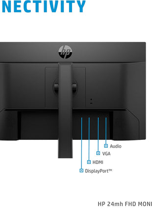 HP 24mh FHD Monitor - Computer Monitor with 23.8-Inch IPS Display (1080p) - Built-in Speakers and VESA Mounting - Height/Tilt Adjustment for Ergonomic Viewing - HDMI and DisplayPort - (1D0J9AA#ABA)