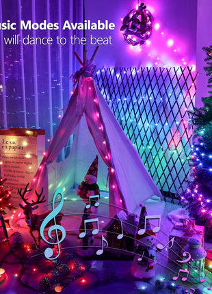 BrizLabs Color Changing Fairy String Lights 66ft 200 LED for Xmas Halloween | RGB; Rainbow; Music sync; 540+ modes; Brightness & speed adjustable; Plugin; IP44 Waterproof; Remote gold & silver wire light