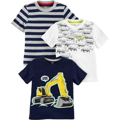 Simple Joys by Carter's Baby Boys' 3-Pack Short-Sleeve Tee Shirts, Grey/Orange/Royal Blue, 3T