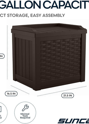 Suncast Outdoor Deck Box - 22 Gallon Java Resin Outdoor Storage Box, Weatherproof Patio Storage Bin Container for Seating & Organizing Cushions, Tools & Towels for Pool, Yard, & Garden