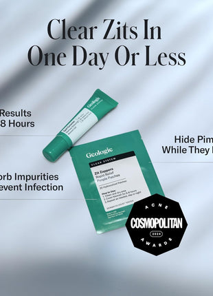 Geologie Clear System Anti-Pimple Pack, 20 Hydrocolloid Patches, Spot Treatment Gel with 5% Sulfur, Fast-Acting Acne Care