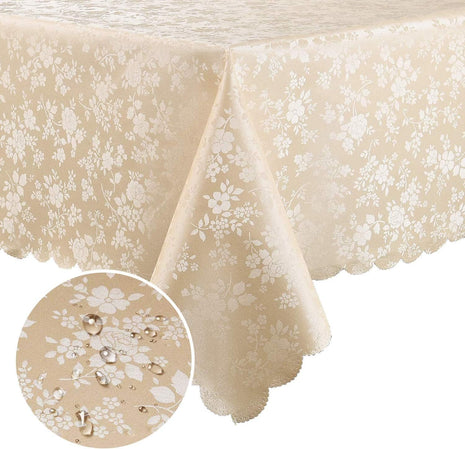 Smiry Rectangle Table Cloth, Waterproof Heavy Duty Vinyl Tablecloths, Wipeable Washable Table Cover for Kitchen and Dining Room (Beige, 60 inch x 84 inch)