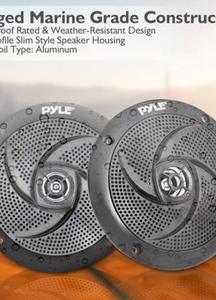 Pyle Low-Profile Waterproof Marine Speakers - 100W 4 Inch 2 Way 1 Pair Slim Style Waterproof Weather Resistant Outdoor Audio Stereo Sound System w/ Blue Illuminating LED Lights - Pyle (Black)
