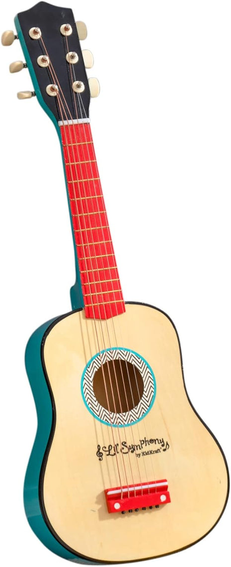 KidKraft Lil' Symphony Wooden Play Guitar, Kids Musical Instrument Toy, Gift for Ages 3+ | Beginner Acoustic Guitar with Adjustable Strings, Really Works, Primary Colors, Gift for Ages 3+