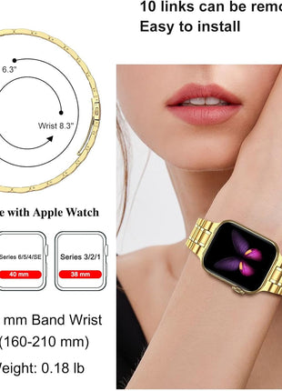 MioHHR Solid Stainless Steel Band Compatible with Apple Watch 38mm(Series 3/2/1) 40mm(Series SE/6/5/4) 41mm(Series 9/8/7) Metal Strap with Soft TPU Case for iWatch Bands for Women and Men, Gold