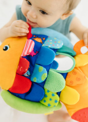Melissa & Doug K's Kids, Flip Fish Stuffed Animal, Soft Baby Book, Multi-Textured Squeaking & Crinkling Infant Sensory Toys for Babies with Baby Mirror, Tummy Time Toys for Infants Ages 0–9 Months
