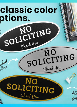 ExcelMark No Soliciting Sign for House or Business – Durable Indoor/Outdoor Sign – Easily Attach to Front Door - UV and Weather Resistant (Small - 2"x 5", Black with Gold Letters)