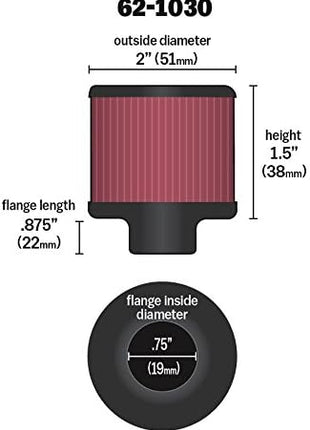 K&N Vent Air Filter/Breather: High Performance, Premium, Washable, Replacement Engine Filter: Filter Height: 1.5 in, Flange Length: 0.875 in, Shape: Breather, 62-1030