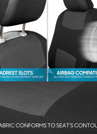 BDK PolyPro Car Seat Covers Full Set in Charcoal on Black – Front and Rear Split Bench for Cars, Easy to Install Cover Set, Accessories Auto Trucks Van SUV