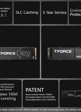 TEAMGROUP T-Force G70 PRO Graphene Heatsink 4TB DRAM SLC Cache 3D TLC NAND NVMe InnoGrit PCIe Gen4x4 M.2 2280 Gaming Internal SSD Works with PS5 Read/Write 7400/6600 MB/s TM8FFH004T0C129