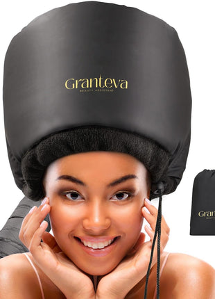 Hooded Hair Dryer Attachment w/A Headband Integrated That Reduces Heat Around Ears & Neck - Hair Dryer Hooded Diffuser Cap for Curly, Speeds Up Drying Time, Deep Conditioning At Home - Portable, Large