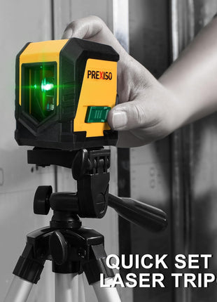 PREXISO Laser Level with Tripod, 65Ft Self Leveling Cross Line Laser Level, Green Line leveler Tool for Hanging Pictures, Home Renovation with LED Indicator & 2 AA Batteries (31-1/2 inch Tripod)