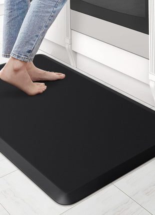 KitchenClouds Kitchen Mat Cushioned Anti Fatigue Rug 17.3"x28" Water Resistant, Non Slip, Standing and Comfort Desk/Floor Mats for House Sink Office (Black)