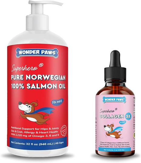 100% Norwegian Salmon Oil Plus Liquid Collagen - for Dog Skin, Coat & Allergy Support â€“ Salmon Oil 32 Ounces â€“ Liquid Collagen 4 Ounces