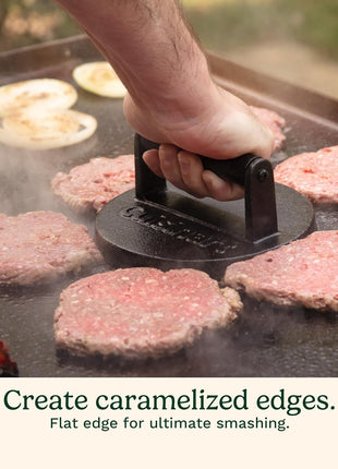 Cuisinart 6.5 inch Cast Iron Smashed Burger Press, Round Flat Edge Grill Press for Crispy Smash Burgers, Burger Tool for Grill and Griddle Accessories, for BBQs and Tailgates