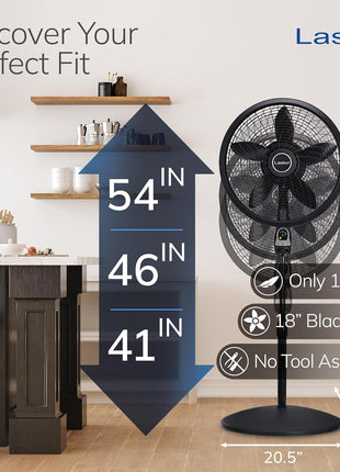Lasko Oscillating Cyclone Pedestal Fan, Adjustable Height, Timer, Remote Control, 3 Speeds, for Bedroom, Living Room, Home Office, 18 inch, Black, 1843