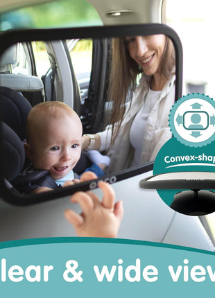 Baby Car Mirror for Rear Facing Seats - Double Award Winning, Non-Slip | Shatterproof and shakeproof car mirror for baby with 360° rotation and clear convex view for newborn satefy (9.6 x 6.9 in).