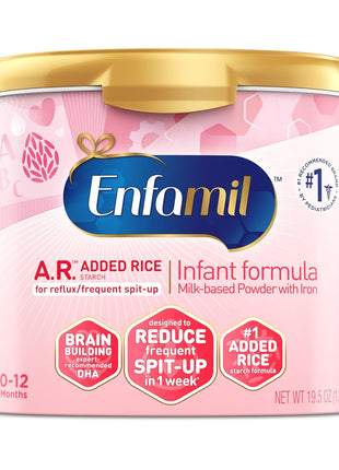 Enfamil A.R. Infant Formula, Clinically Proven to Reduce Reflux & Spit-Up in 1 Week, with Iron, DHA for Brain Development, Probiotics to Support Digestive & Immune Health, Powder Tub, 19.5 Oz