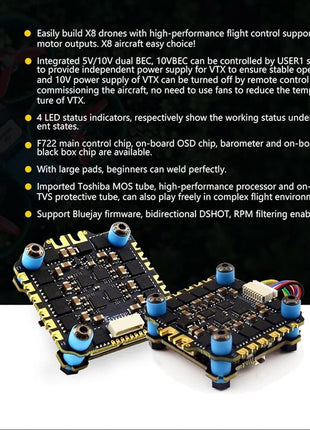 SoloGood F722 FPV Flight Controller Stack ICM42688P F722 Flight Controller with 60A 4in1 ESC 30X30mm 2-6S for FPV Freestyle Drones Parts